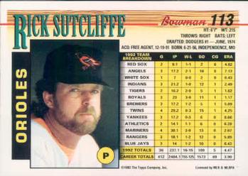 1993 Bowman #113 Rick Sutcliffe Back