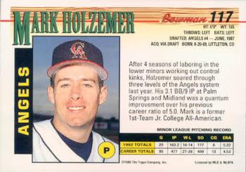 1993 Bowman #117 Mark Holzemer Back