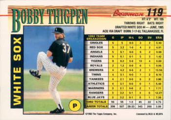 1993 Bowman #119 Bobby Thigpen Back