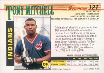 1993 Bowman #121 Tony Mitchell Back