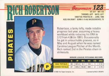 1993 Bowman #123 Rich Robertson Back
