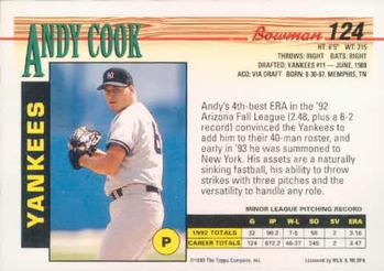 1993 Bowman #124 Andy Cook Back