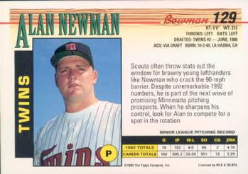 1993 Bowman #129 Alan Newman Back
