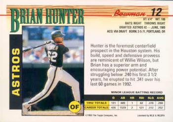 1993 Bowman #12 Brian Hunter Back