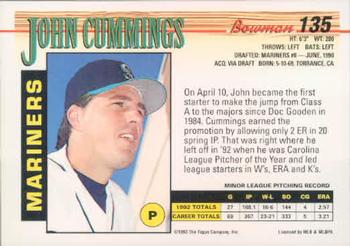 1993 Bowman #135 John Cummings Back