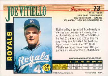 1993 Bowman #13 Joe Vitiello Back