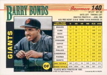 1993 Bowman #140 Barry Bonds Back