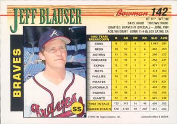 1993 Bowman #142 Jeff Blauser Back