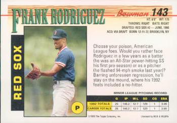 1993 Bowman #143 Frank Rodriguez Back
