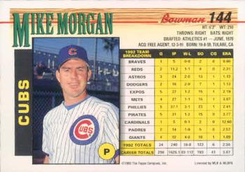 1993 Bowman #144 Mike Morgan Back