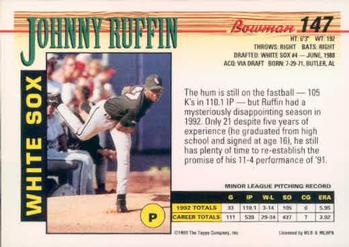 1993 Bowman #147 Johnny Ruffin Back