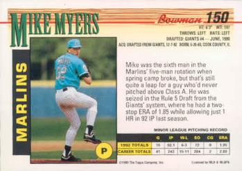 1993 Bowman #150 Mike Myers Back