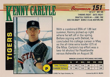 1993 Bowman #151 Kenny Carlyle Back