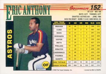 1993 Bowman #152 Eric Anthony Back