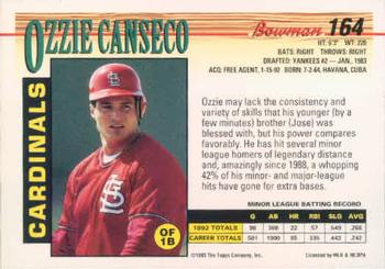 1993 Bowman #164 Ozzie Canseco Back