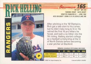 1993 Bowman #165 Rick Helling Back