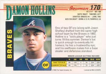1993 Bowman #170 Damon Hollins Back