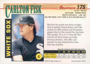 1993 Bowman #175 Carlton Fisk Back
