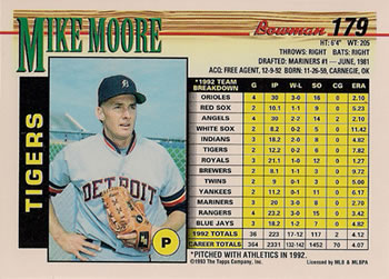 1993 Bowman #179 Mike Moore Back
