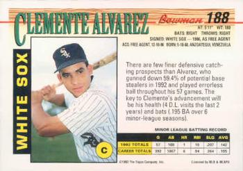 1993 Bowman #188 Clemente Alvarez Back