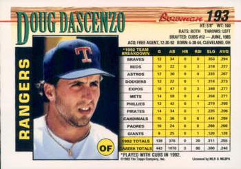 1993 Bowman #193 Doug Dascenzo Back