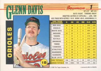 1993 Bowman #1 Glenn Davis Back
