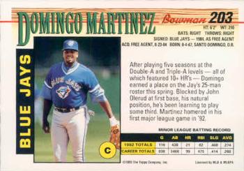 1993 Bowman #203 Domingo Martinez Back