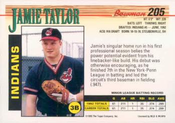 1993 Bowman #205 Jamie Taylor Back