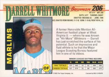 1993 Bowman #206 Darrell Whitmore Back