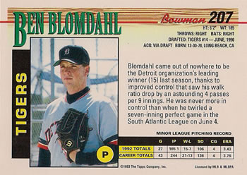 1993 Bowman #207 Ben Blomdahl Back