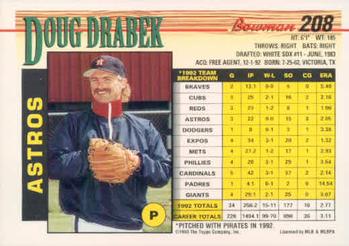 1993 Bowman #208 Doug Drabek Back