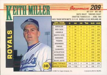 1993 Bowman #209 Keith Miller Back