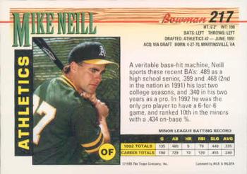 1993 Bowman #217 Mike Neill Back