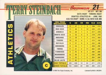 1993 Bowman #21 Terry Steinbach Back