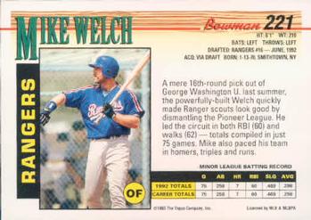 1993 Bowman #221 Mike Welch Back