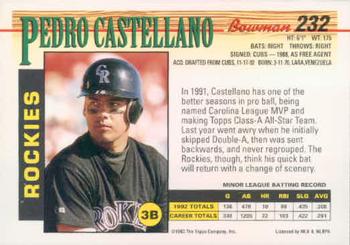 1993 Bowman #232 Pedro Castellano Back