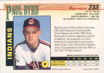 1993 Bowman #233 Paul Byrd Back
