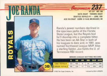 1993 Bowman #237 Joe Randa Back