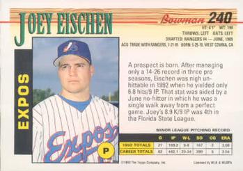 1993 Bowman #240 Joey Eischen Back