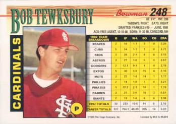 1993 Bowman #248 Bob Tewksbury Back