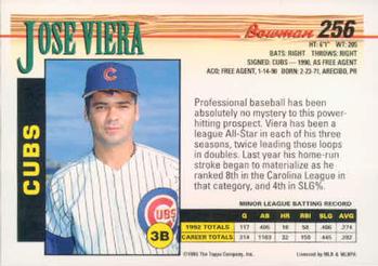 1993 Bowman #256 Jose Viera Back