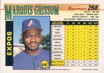 1993 Bowman #268 Marquis Grissom Back