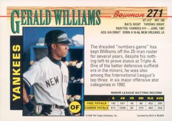 1993 Bowman #271 Gerald Williams Back
