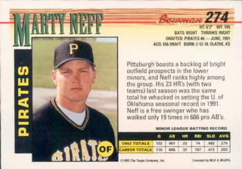 1993 Bowman #274 Marty Neff Back