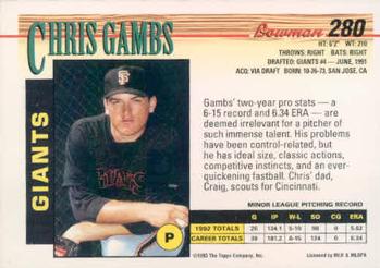 1993 Bowman #280 Chris Gambs Back