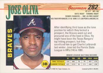1993 Bowman #282 Jose Oliva Back