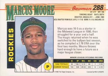 1993 Bowman #288 Marcus Moore Back
