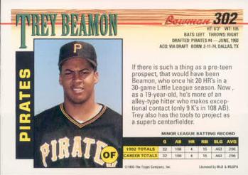 1993 Bowman #302 Trey Beamon Back