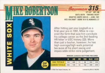 1993 Bowman #315 Mike Robertson Back