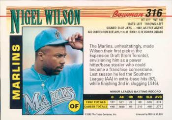Nigel Wilson Signed 1994 Bowman Baseball Card - Florida Marlins – PastPros